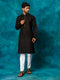 Vastramay Men's Black And White Cotton Blend Kurta Pyjama Set